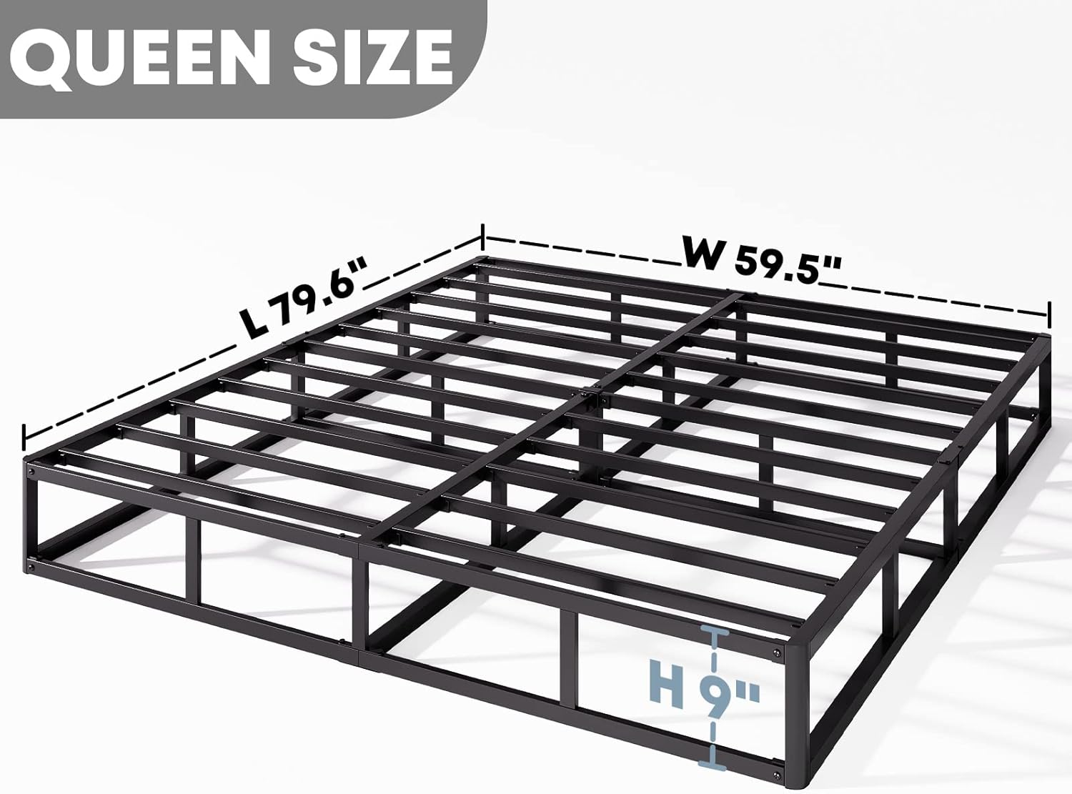 Box-Spring-Queen, 9 inch Metal Queen Box Spring Only, Heavy Duty Queen Size Box Spring with Fabric Cover, Easy Assembly, Non Slip, Noise Free